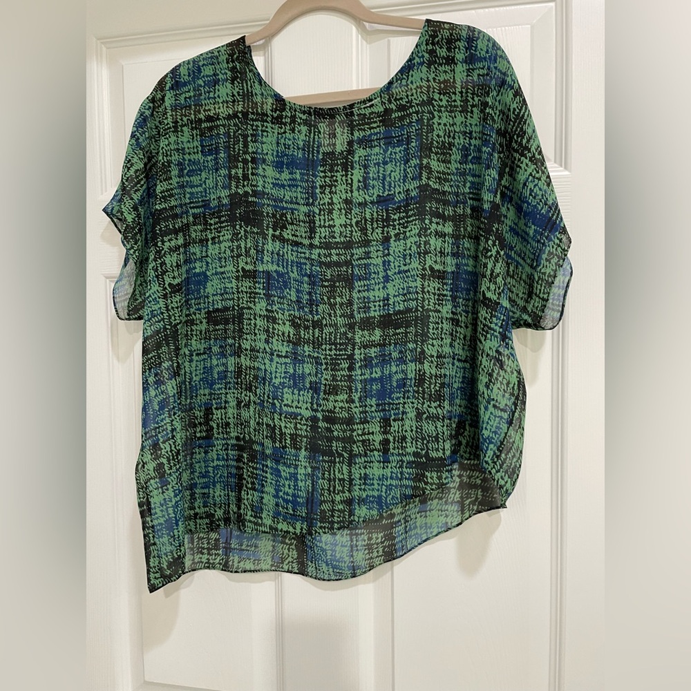 Cabi Green and Blue Patterned Women's Top